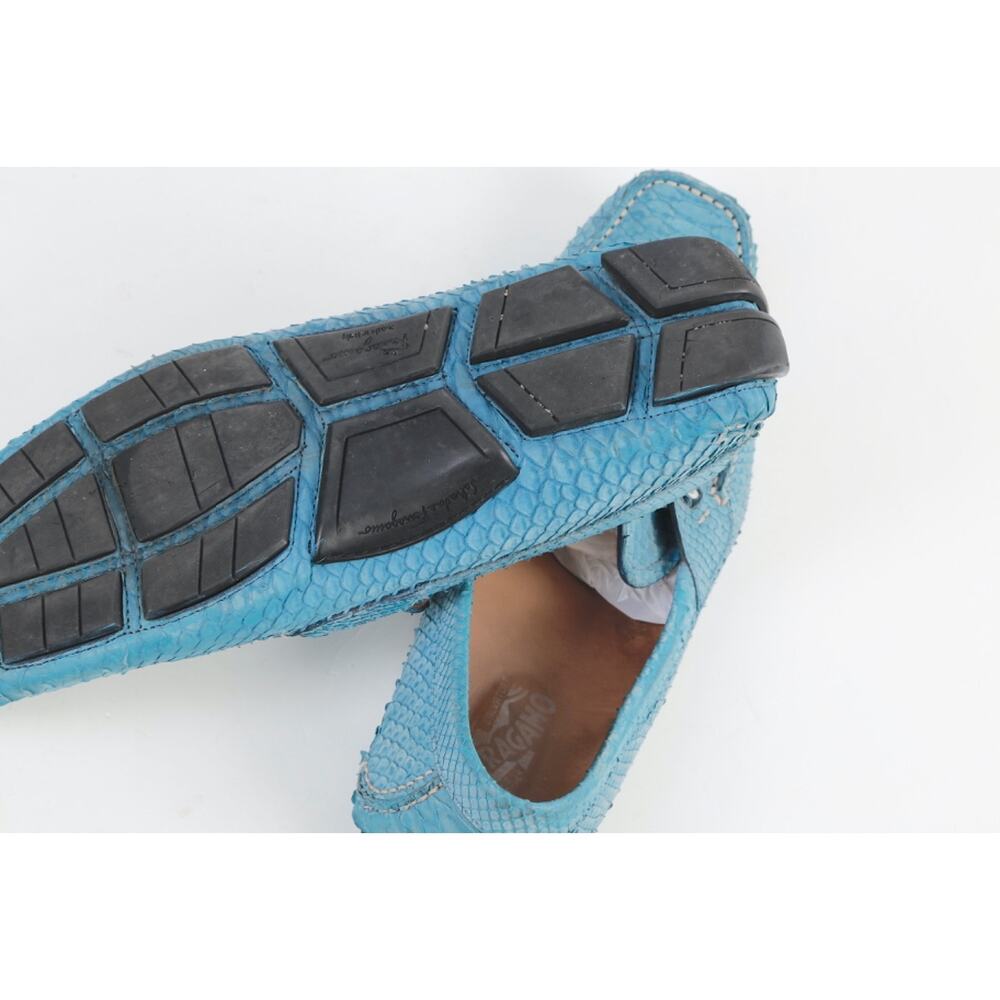 Salvatore Ferragamo Loafers 13 D Blue Python Snakeskin Gancini Bit Driving Shoes - Picture 14 of 16